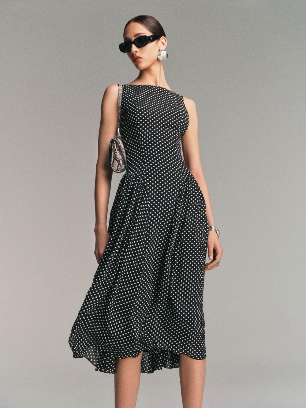 Reformation Black with White Polka Dot Midi Dress